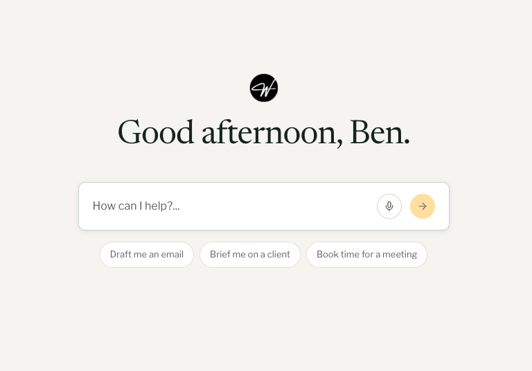 Worthington: AI assistant for real estate agents, home screen
